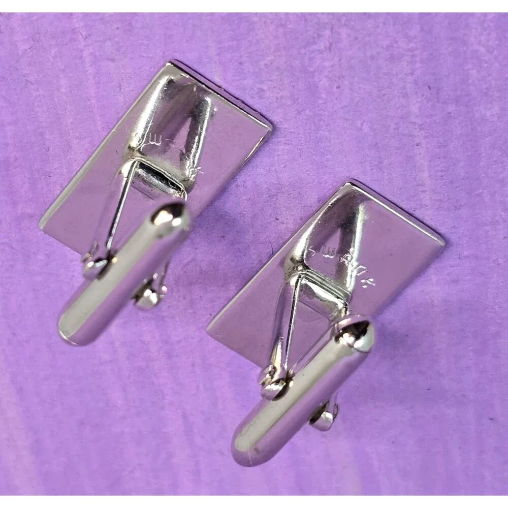 Men's Swank Silver Tone Striped Rectangle Cufflinks Formal Cuff Links